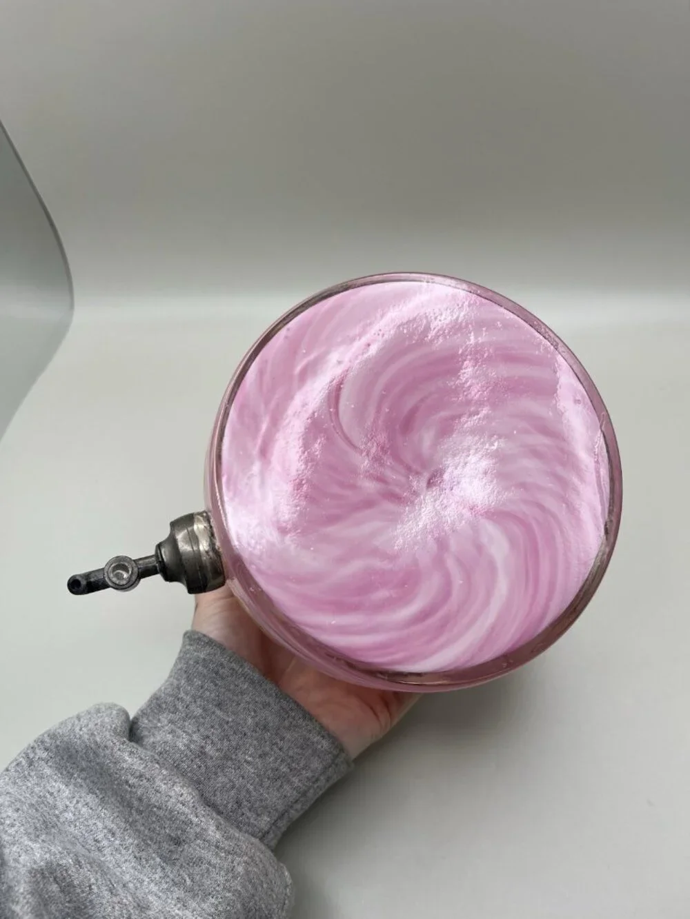Antique Pink Swirl Glass Beverage Dispenser Floral Spigot VTG Victorian Cottage